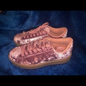 Pink Suede Platform Sneakers